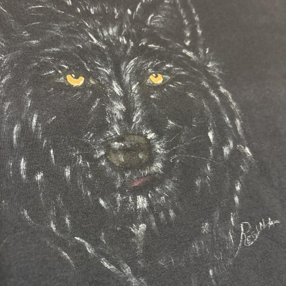 Vintage Wolf Shirt Mens XL Black Hand Painted Single Stitch Tee USA 90s - Picture 6 of 11